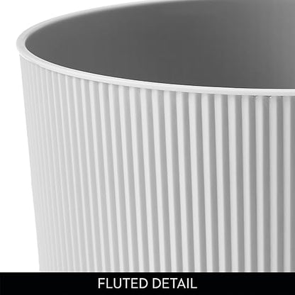 iDesign Small Round Plastic Bathroom Trash Can - Fluted Trash Can for Bathroom, Bedroom, or Office - Gray