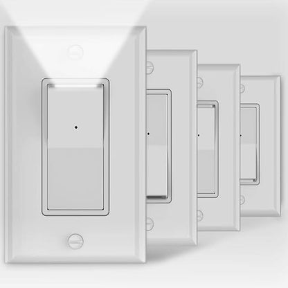 4Pack SOZULAMP 3 Way Light Switch with LED Night Light 15Amp 120/277Volt,Three Way Wall Switch, Automatic On/Off Sensor, White