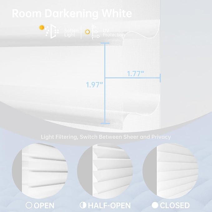 Motorized Sheer Shades with Remote, Automatic Dual-Layered Shades for Windows, Smart Light Filtering Blinds Compatible with Alexa, Custom Size (Room Darkening White)
