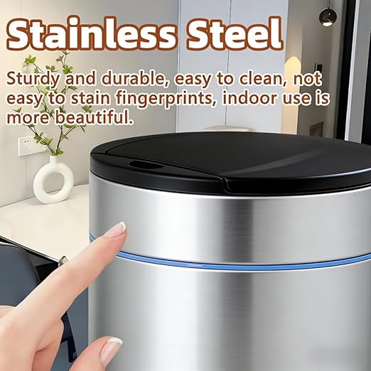 Garbage Can with Lid, Intelligent Sensor Opening and Closing, Small Garbage Can for Living Room, Bedroom, Kitchen and Bathroom (1, Silver)