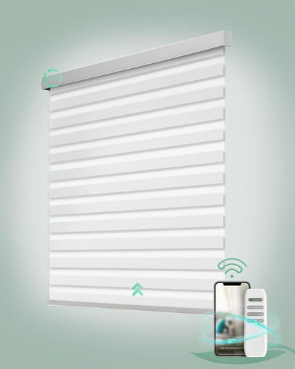 Yoolax Motorized Zebra Blinds, Remote Zebra Shades for Indoor Windows, Motorized Shades with Remote Light Control Horizontal Window Blinds Custom Size(80% Shading White)