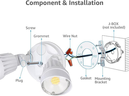 LEONLITE 3CCT Dusk to Dawn LED Security Lights, Adjustable Dual-Head Flood Light Outdoor with Photocell, 3000K/4000K/5000K Selectable, 25W(200W Equiv.), Wet Location, Aluminum, ETL Listed, White