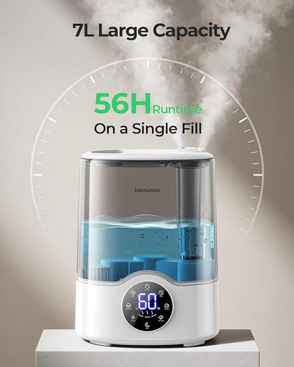 Homvana Humidifier Large Room, 7L (807ft²) Smart Warm and Cool Mist, Top-Fill Humidifiers for Bedroom Baby Nursery Grow Tent, Auto Adapt Mist Quick Air Humidity Indoor, Easy to Clean, Quiet, Diffusers