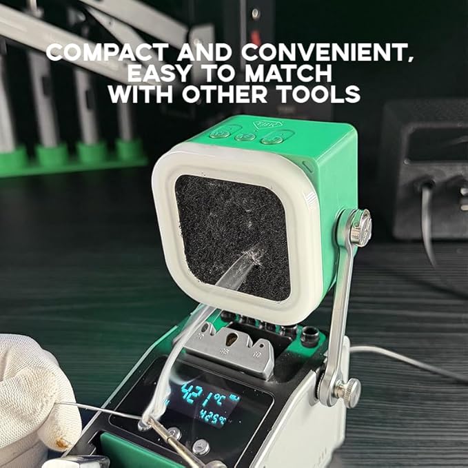 TBK F001 Mini Solder Fume Extractor, Smoke Absorber with 3-Speed 10000RPM Control and Activated Carbon Filter, Type-C Rechargeable, Portable Desktop Smoke Purifier for Soldering, DIY Repair(Green)
