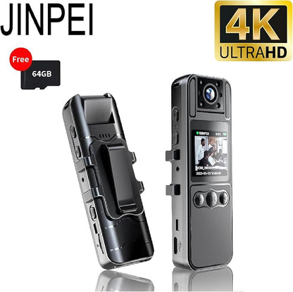 64GB Included, 4K UHD 30FPS Recording,1.4 in Screen Recorder,Body Cameras,Wearable Body Cam,6HR Battery Life, for Outdoor Riding,Home,Sports,Pet Records,Security,Travel Records, JS-06B-2