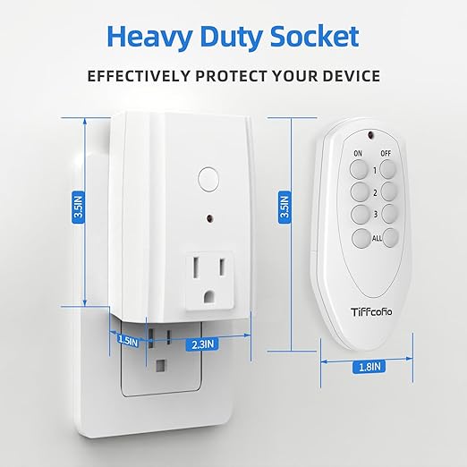 TiFFCOFiO Remote Control Outlet Plug, Indoor Wireless Light Switches, 100ft Range Remote Control, 15A/1875W, ETL Listed