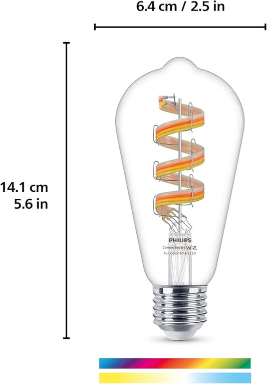 Philips Smart Color ST19 Color Filament LED Smart Bulb 4-Pack -300 Lumen - E26 Indoor - Connects to Your Existing Wi-Fi - Control with Voice or App + Activate with Motion - Matter Compatible