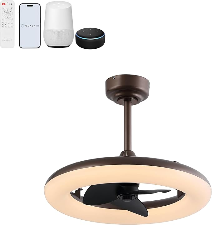 OVAL AIR AIR8001A Piero 21.5" Contemporary Minimalist 6-Speed Metal Mobile-App/Remote-Controlled Dimmable Smart Integrated LED Ceiling Fan Bedroom, Living Room, Dining Room, Deep Espresso Bronze
