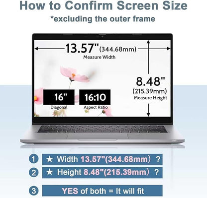 IPROKKO Laptop Privacy Screen 16 Inch, 16:10 Aspect Compatible with HP Dell Lenovo Acer Asus Thinkpad Envy Xps Vivobook, Removable Anti Blue Light Glare Spy Computer Monitor Filter Security Shield