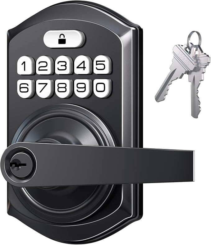 TEEHO TE004 Keyless Entry Door Lock Handle with Keypad, Matte Black