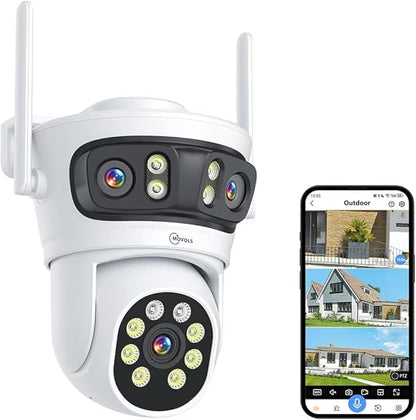 Wireless Security Camera 3 Lens 5G/2.4G WiFi 6MP Triple Lens Camera,2K HD PTZ Dome Cameras with Automatic Cruise, Color Night Version, Motion Detection