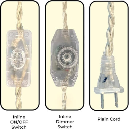 Royal Designs, Inc. 8Ft Twisted Rayon Lamp Cord with NEMA-15P Plug, Rotary Dimmer Switch, Stripped Ends Ready for Wiring, SPT-1 UL Listed, Off-White - Pack of 1
