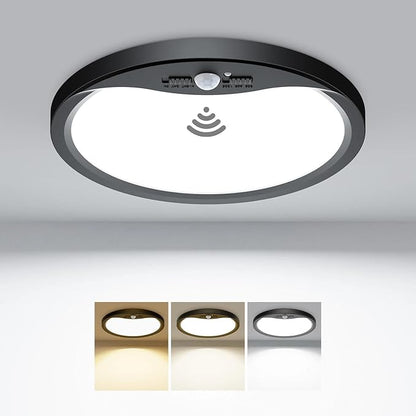 hepside Motion Sensor Ceiling Light Wired, 3000K/4000K/6500K LED Flush Mount Ceiling Light Fixture, 8.7Inch 18W Motion Sensor Light with Timer for Closet Stair Porch Hallway Pantry,Black
