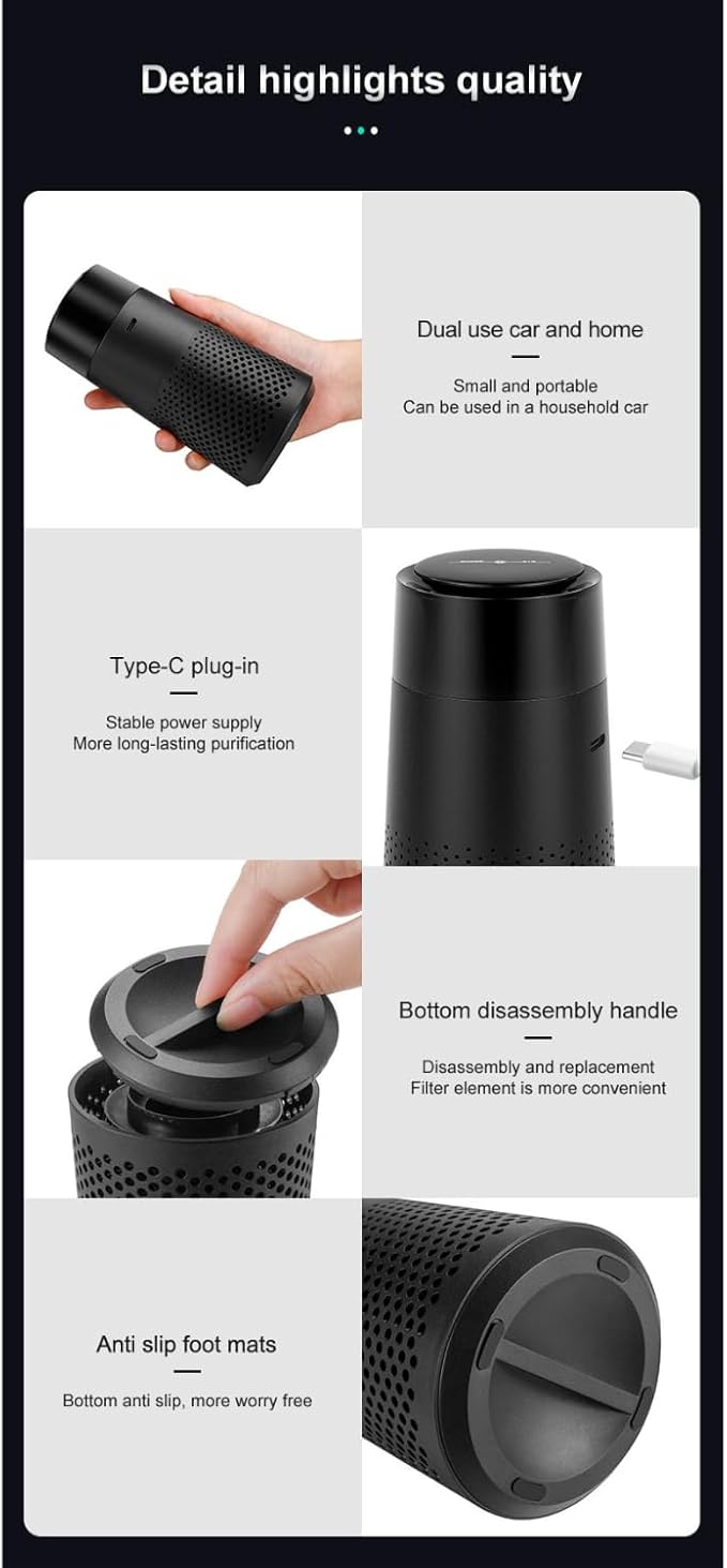 pangaO™ Essential Portable Car Air Purifier with HEPA H13 Filter, Diffuser & Aromatherapy | Allergy & Asthma Relief, Negative Ion and 2 Active Filtration Modes (Black)