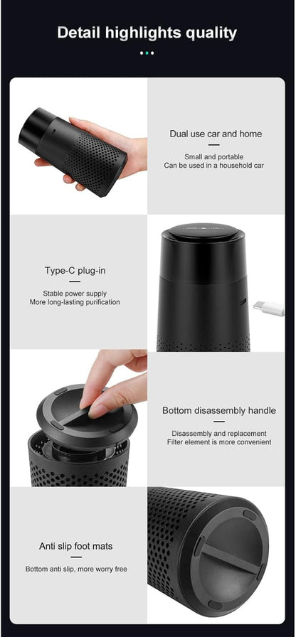 pangaO™ Essential Portable Car Air Purifier with HEPA H13 Filter, Diffuser & Aromatherapy | Allergy & Asthma Relief, Negative Ion and 2 Active Filtration Modes (Black)