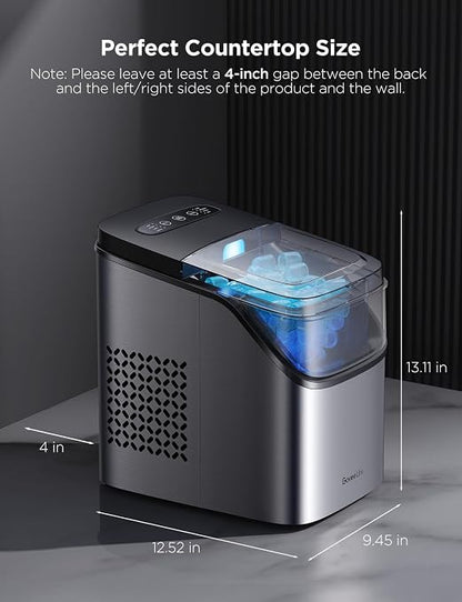 GoveeLife Smart Ice Maker, 9 Ice Cubes in 6 Mins 3 Sizes, 26lbs/Day, Silver | Countertop Ice Maker with App & Voice Control, Self Cleaning, RGB Lights, Portable Ice Machine with Scoop for Kitchen, Party
