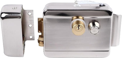 Semme Dual Head Double Lock Electric Control Doorbell Intercom Lock for Home Security System with Remote Unlocking, Silver Steel Modern Key Lock for Home and Building Security, Intercom Systems