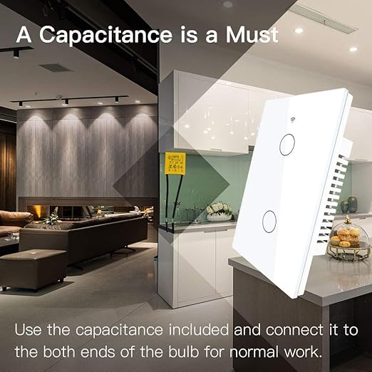 MoesGo 2nd Generation WiFi RF433 Smart Touch Wall Single Fire Smart Switch，No Neutral Wire Needed,Compatible with Smart Life/Tuya App, Works with Alexa and Google Home Single Pole 110V White 2 Gang