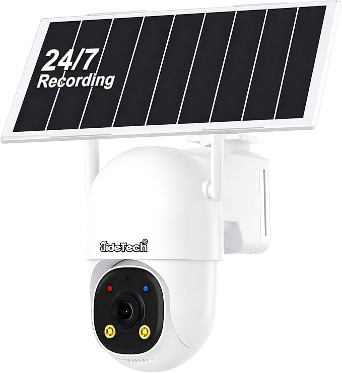 JideTech 24/7 Recording 4G LTE Cellular Security Outdoor Camera, No WiFi Always-On Video AOV PTZ Camera, 8W Solar Panel & 13500mAh Battery, Auto Tracking, Color Night Vision, Built in SIM Card