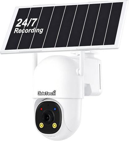 JideTech 24/7 Recording 4G LTE Cellular Security Outdoor Camera, No WiFi Always-On Video AOV PTZ Camera, 8W Solar Panel & 13500mAh Battery, Auto Tracking, Color Night Vision, Built in SIM Card