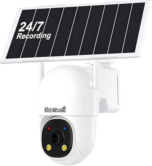 JideTech 24/7 Recording 4G LTE Cellular Security Outdoor Camera, No WiFi Always-On Video AOV PTZ Camera, 8W Solar Panel & 13500mAh Battery, Auto Tracking, Color Night Vision, Built in SIM Card
