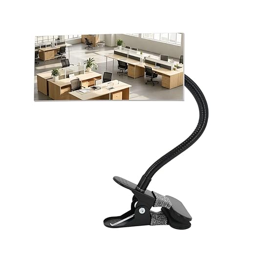 Clip on Security Mirror Convex Desk Office Cubicle for Personal Safety Desk Rear View Mirror Monitor Computer to See Behind You Flexible Gooseneck Rectangle 6.69"x2.95" Frameless