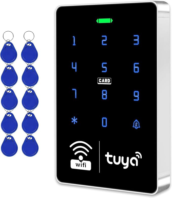LIBO Tuya Smart Access Control Keypad with 10 IC Key Fobs | IP68 Weatherproof Keypad, 1000 Users, RFID IC Card & PIN Code, ABS Housing, for Home, Office, Business