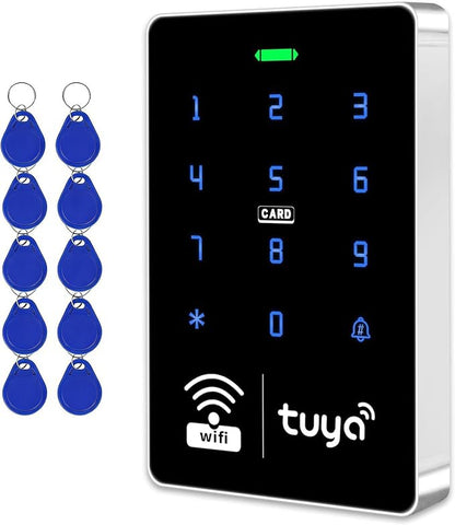 LIBO Tuya Smart Access Control Keypad with 10 IC Key Fobs | IP68 Weatherproof Keypad, 1000 Users, RFID IC Card & PIN Code, ABS Housing, for Home, Office, Business
