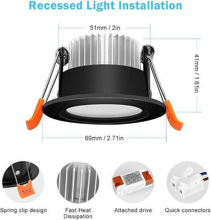 inShareplus 2 Inch Smart LED Recessed Lighting, 5W WiFi RGB Downlight, CCT 2700K-6500K Dimmable Color Changing Ceiling Light with LED Driver, Compatible with Alexa and Google Home, 120V, 6 Pack, Black