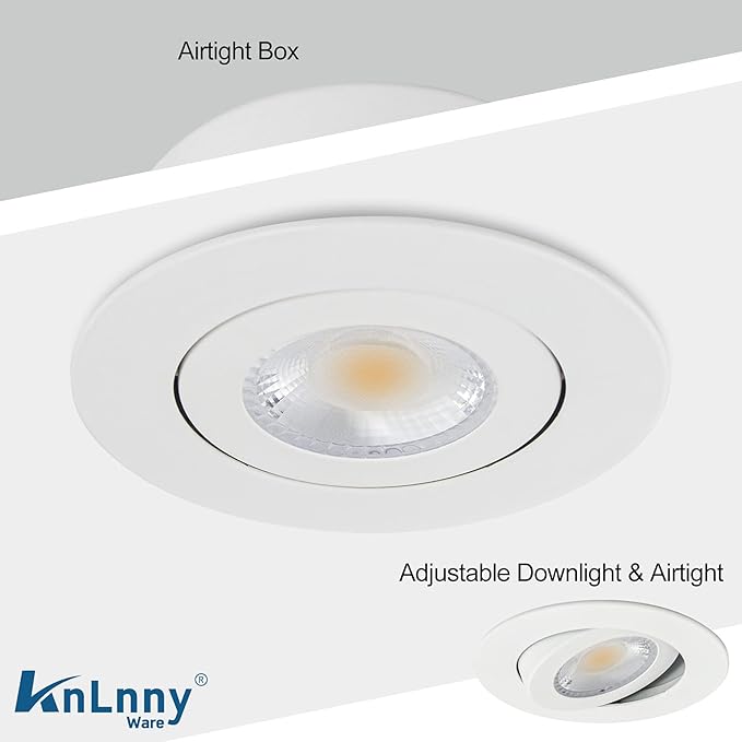 KnLnny Ware Gimbal Recessed Lighting 4 Inch 6 Pack, LED Recessed Light Dimmable with Junction Box,Adjustable Recessed Lighting, Air Tight,ETL Listed,9W 750LM,5 CCT Selectable