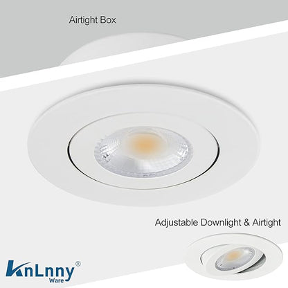 KnLnny Ware 4 Inch Led Recessed Lights 10 Pack, Ajustable Eyeball Gimbal Recessed Ceiling Light with Junction Box,5 CCT(2700K-6500K) Selectable,9W 750LM,Airtight, ETL Listed