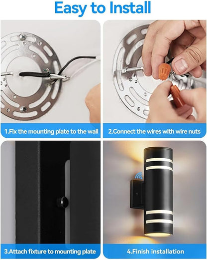 KIZON Dusk to Dawn Outdoor Lighting 2 Pack, Modern Outdoor Wall Lights Black Exterior Lighting Fixtures with LED Bulbs Included, Cylinder Outdoor Sconce Lights for House Porch, ETL Listed