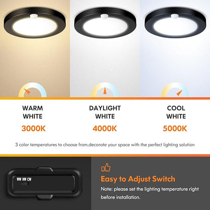 2-Pack Motion Sensor LED Ceiling Lights, 15W-100W Equivalent, 1200LM 3 Colors in 1(3000K/4000K/5000K), 7.5inch Black Flush Mount Lighting Fixture for Closet Room, Hallways, Laundry Room, Non-Dimmable