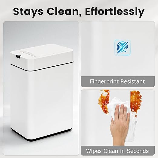 SYNCVIBE Sensor Trash Can with Butterfly Lid 2.6 Gallon Rectangular Automatic Garbage Can, Stainless Steel Trash Bin, Slim Waterproof Wastebaskets with Lid Soft Close for Under Counter, White