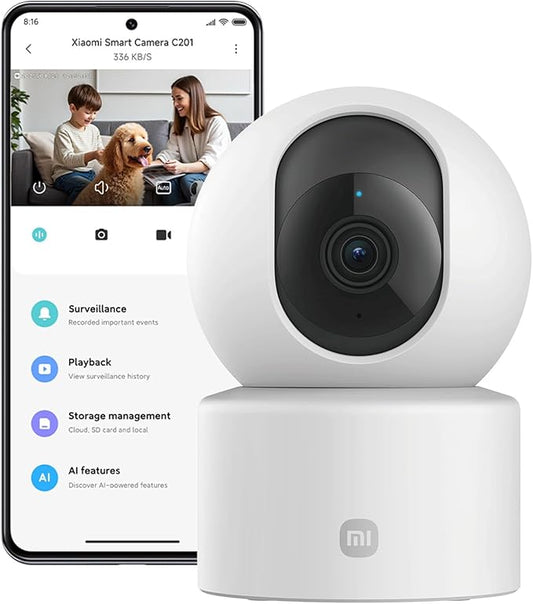 XIAOMI Smart Camera C201, 1080p Indoor Security Camera with Physical Lens Shielding, 360° Panoramic View, AI Human & Pet Detection, Full-Color Night Vision, Wi-Fi 6, Works with Google Assistant, 1pack