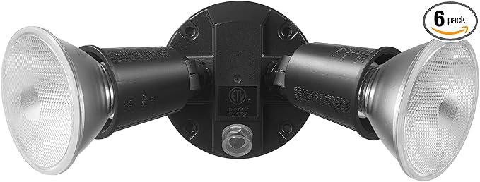 GLOBE Electric 240 W Twin Head Black Hardwired Automatic Dusk to Dawn Security Flood Light, Spotlight, Outdoor, Outside House Lights, 17000083 (Pack of 6)