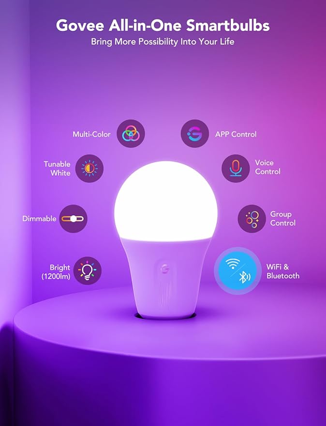 Govee Smart Light Bulbs, Color Changing Light Bulbs Bundle Smart Light Bulbs 1200 Lumens
