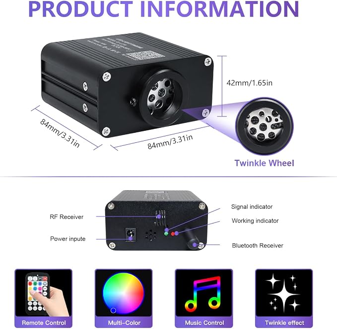 16W Car Home Starlight Headliner Kit, Twinkle & Sound Activate RGBW Fiber Optic Lights with APP & Remote Control, Star Lights for Ceiling Decoration, 600 pcs 13.1ft