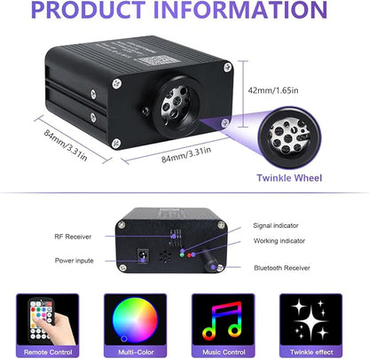 16W Car Home Starlight Headliner Kit, Twinkle & Sound Activate RGBW Fiber Optic Lights with APP & Remote Control, Star Lights for Ceiling Decoration, 600 pcs 13.1ft