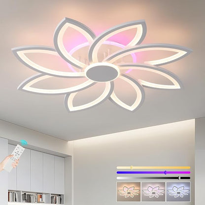 LED Ceiling Light Fixture,70W 8-Petal Flush Mount Ceiling Light | Dimmable LED Ceiling Light with Remote, 3000K-6000K, 4200LM RGB Ambient Backlight, Modern Fixture for Bedroom Living Room