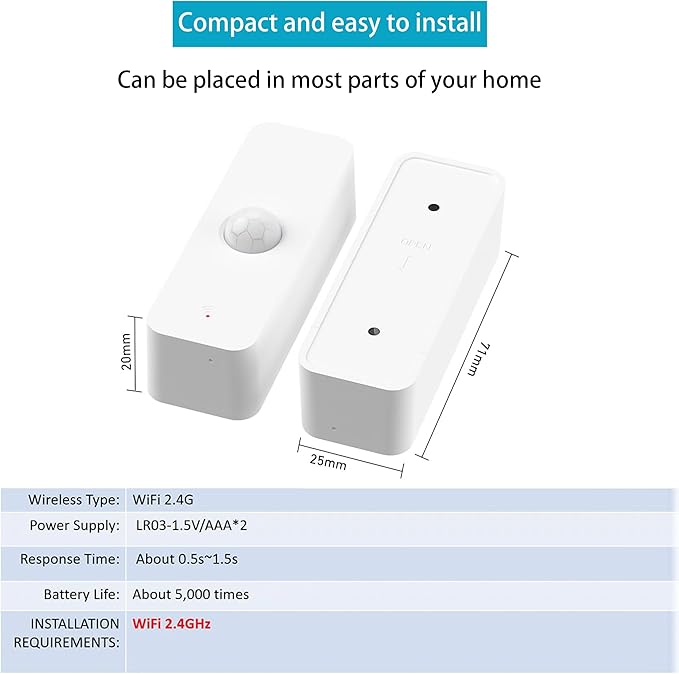 WiFi PIR Motion Sensor, Wireless Motion Detector, Alexa Motion Sensor Alert, Smart Home Presence Sensor Compatible with Alexa, Echo Devices (1 Pack)