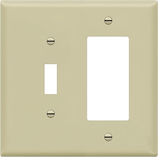 ENERLITES Combination Toggle Switch/Decorator Switch Wall Plate, Mid-Size 2-Gang 4.88 x 4.92", Polycarbonate Thermoplastic, 881131M-I, Ivory