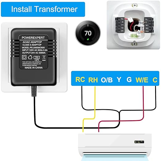 Doorbell Transformer, AC 24 Volt Transformer for Ring C Wire Adapter Thermostat Cord Compatible with Ring Doorbell, Wyze, Nest Ecobee, Honeywell, Eufy and Nest Hello Video Doorbells, Black