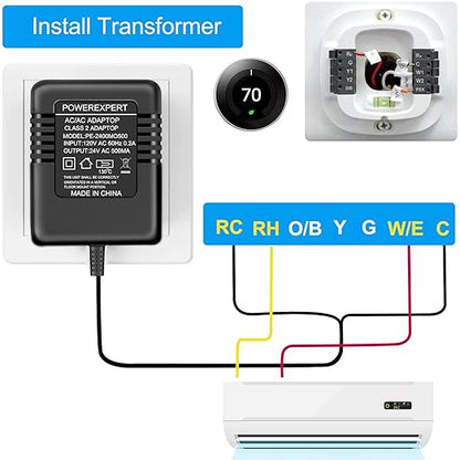 Doorbell Transformer, AC 24 Volt Transformer for Ring C Wire Adapter Thermostat Cord Compatible with Ring Doorbell, Wyze, Nest Ecobee, Honeywell, Eufy and Nest Hello Video Doorbells, Black