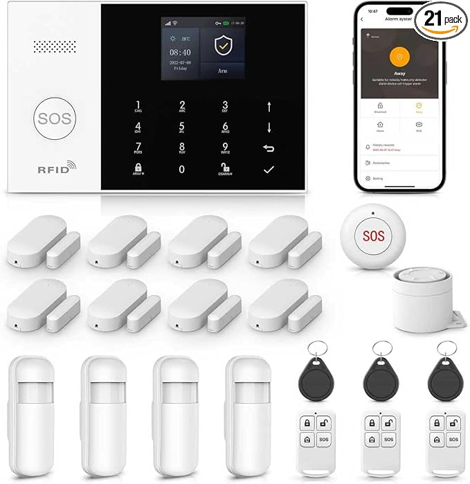 LWOHSI Wireless Alarm System,DIY 4G/WiFi Home Security Systems,Phone APP Alert,Door/Window and Motion Sensors,120 dB Siren,SOS Emergency Button,Compatible with Alexa and Google,No Contract Fee