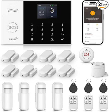 LWOHSI Wireless Alarm System,DIY 4G/WiFi Home Security Systems,Phone APP Alert,Door/Window and Motion Sensors,120 dB Siren,SOS Emergency Button,Compatible with Alexa and Google,No Contract Fee
