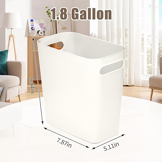 Versatile 1.8 Gallon Plastic Trash Can - The Compact Bin for Bathroom, Kitchen, or Home Office - White
