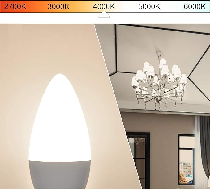 12 Pack E12 LED Candelabra Light Bulbs 60W Equivalent, 4000K Natural White, Chandelier Bulb Small Base, 600 Lumens CRI85+ 120V Type B Candle Light, 6W B11 for Ceiling Fan, Non-Dimmable