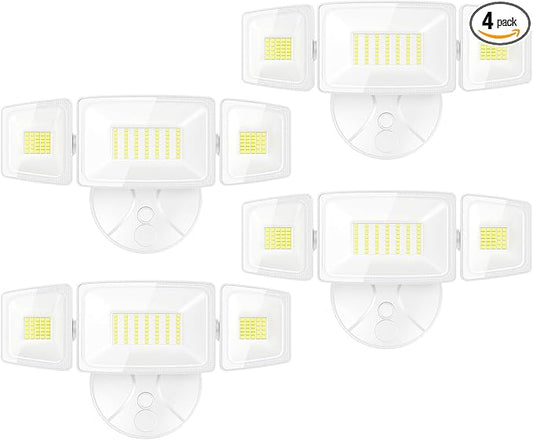Onforu 4 Packs 75W Flood Lights Outdoor, 7000LM Brightness Security Lights, 3 Adjustable Heads, IP65 Waterproof, 6500K Wall Mount Exterior LED Flood Light (White)