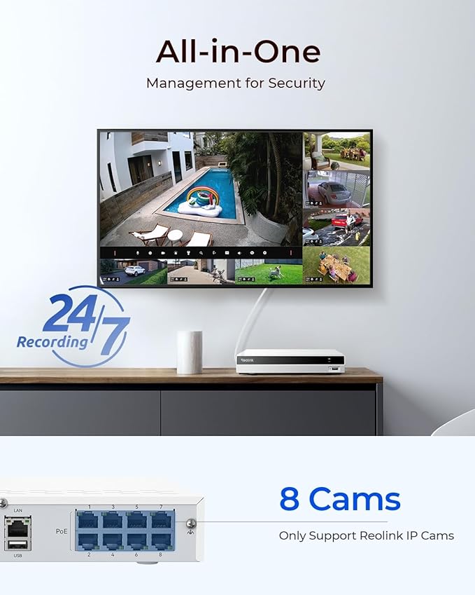 REOLINK 4K PoE Security Camera System, IP Outdoor Cameras 4X Duo 2 PoE with 1x RLN8-410 White (Built-in 2TB HDD) Video Recorder
